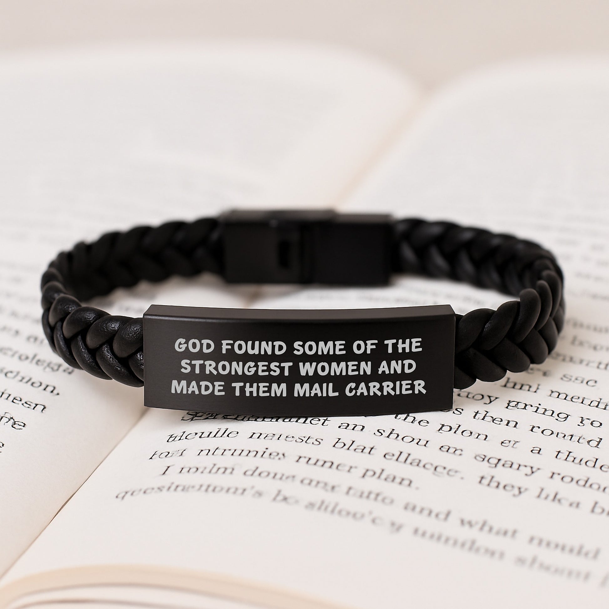 Funny Mail Carrier Gifts for Her - Interlaced Leather Bracelet from Women Friends for Graduation, God Found Some Of The Strongest Women And Made Them Mail Carrier - Image 3