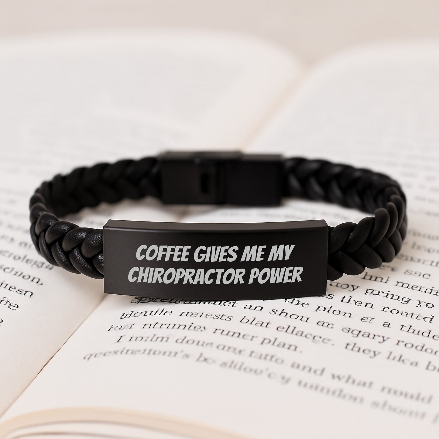 Funny Chiropractor Gifts from Friends - Coffee Gives Me My Chiropractor Power Interlaced Leather Bracelet for Chiropractor Men - Image 3