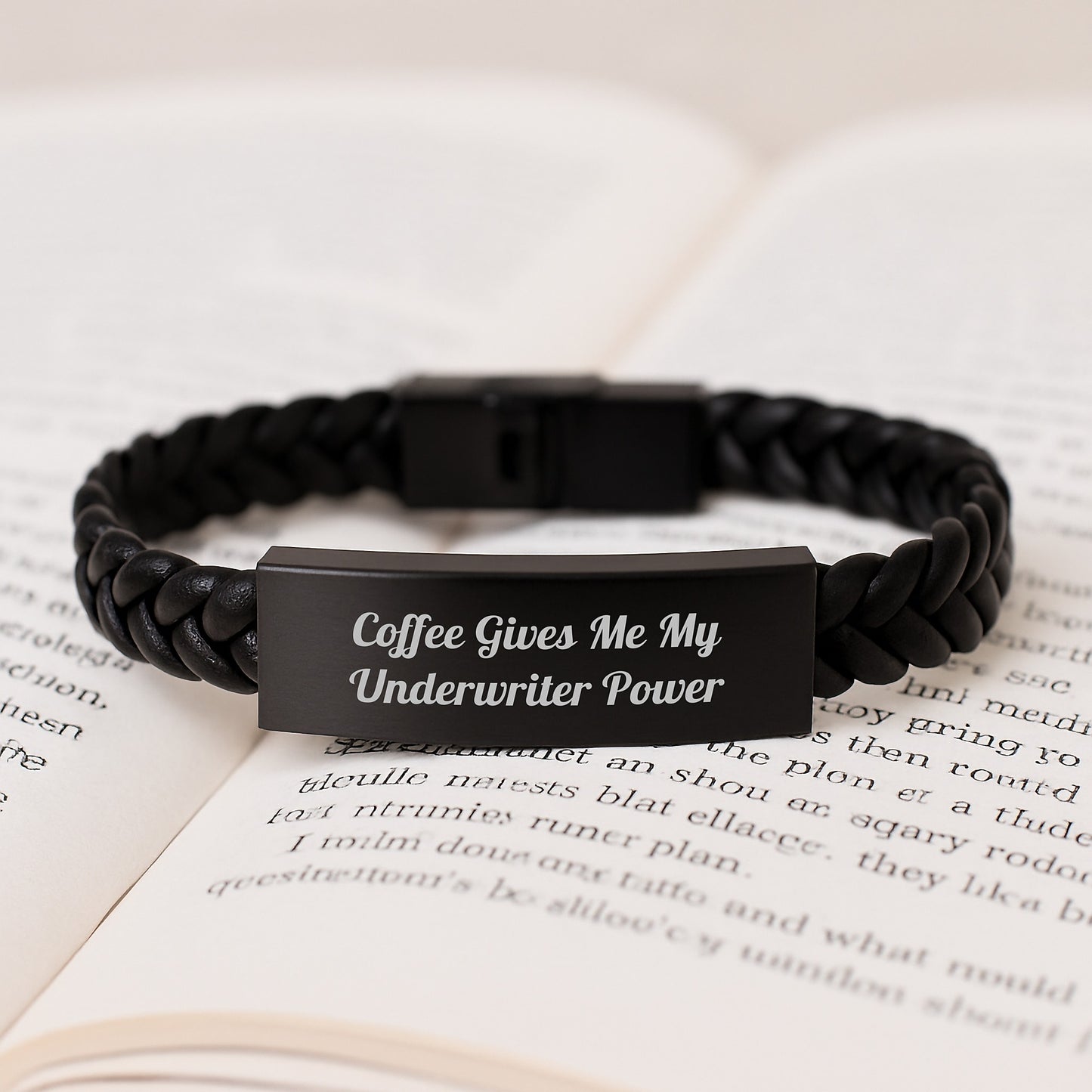 Underwriter Gifts from Friends, Graduation Unique Underwriter Power Interlaced Leather Bracelet, Funny Quote: 'Coffee Gives Me My Underwriter Power' for Men, Women, and Coworkers - Image 3