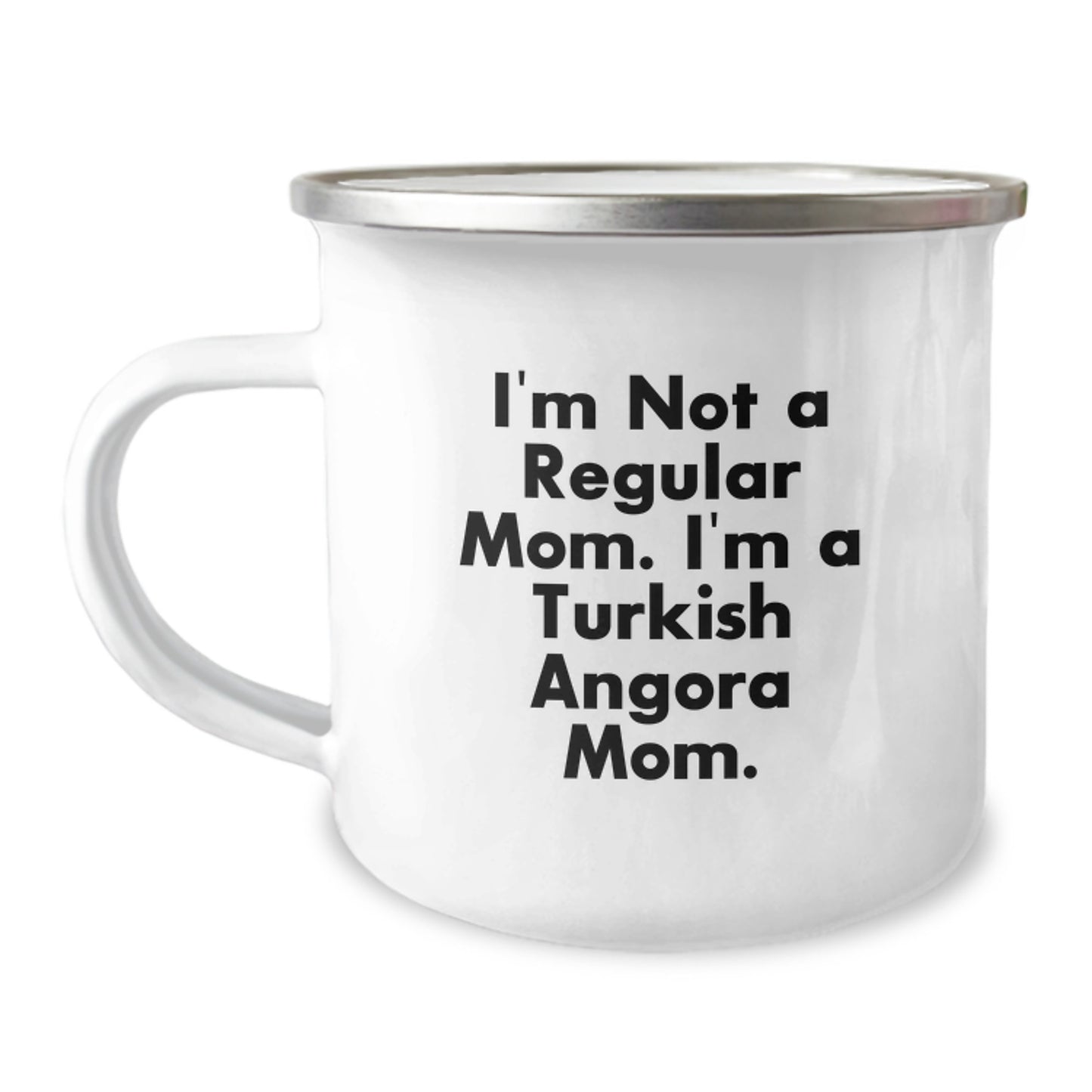 Turkish Angora Cat Mom Gifts for Women Friends Family - Funny Quote Camping Mug, 12 oz Stainless Steel Enamel Finish - Image 1
