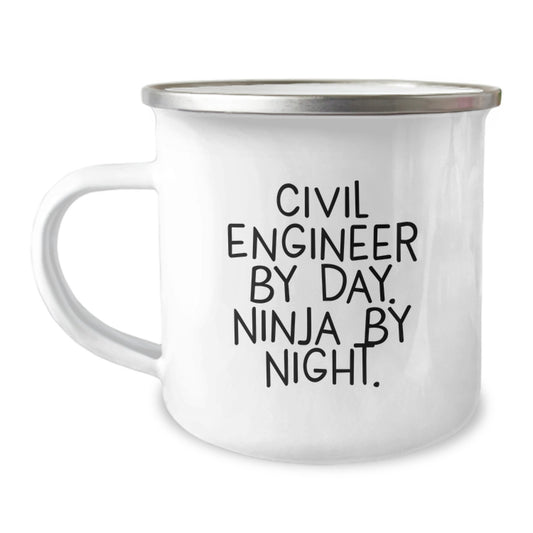 Civil Engineer Gifts, Camping Mug, 'Civil Engineer By Day. Ninja By Night.' Funny Quote Birthday Unique Gifts from Friends to Civil Engineers - Image 1