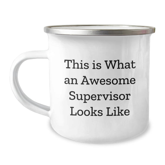 Funny Supervisor Gifts from Friends for Graduation, This Is What Awesome Supervisor Looks Like, Unique Camping Mug, 12 oz Stainless Steel with Enamel Finish - Image 1