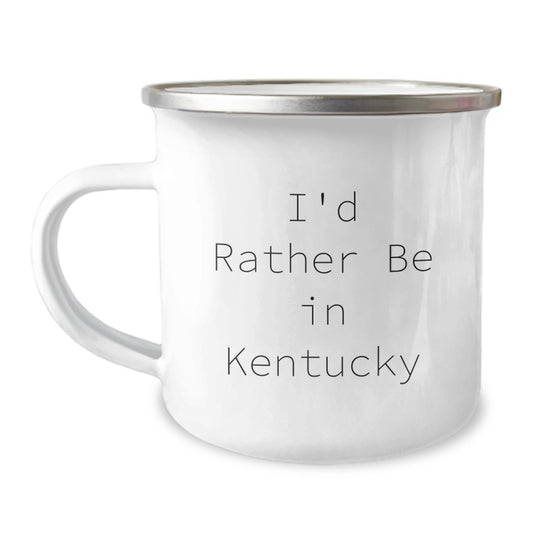 Kentucky Camping Mug Gifts from Friends for Birthday, 'I'd Rather Be In Kentucky', Funny Quote, 12 oz Stainless Steel with Enamel Finish, Perfect for Outdoor Adventures - Image 1
