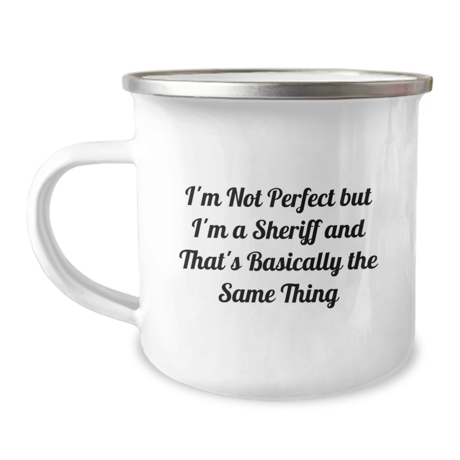 Funny Sheriff Gifts for Men - 'I'm Not Perfect But I'm A Sheriff' Camping Mug, Birthday Unique Gifts from Friends - Image 1