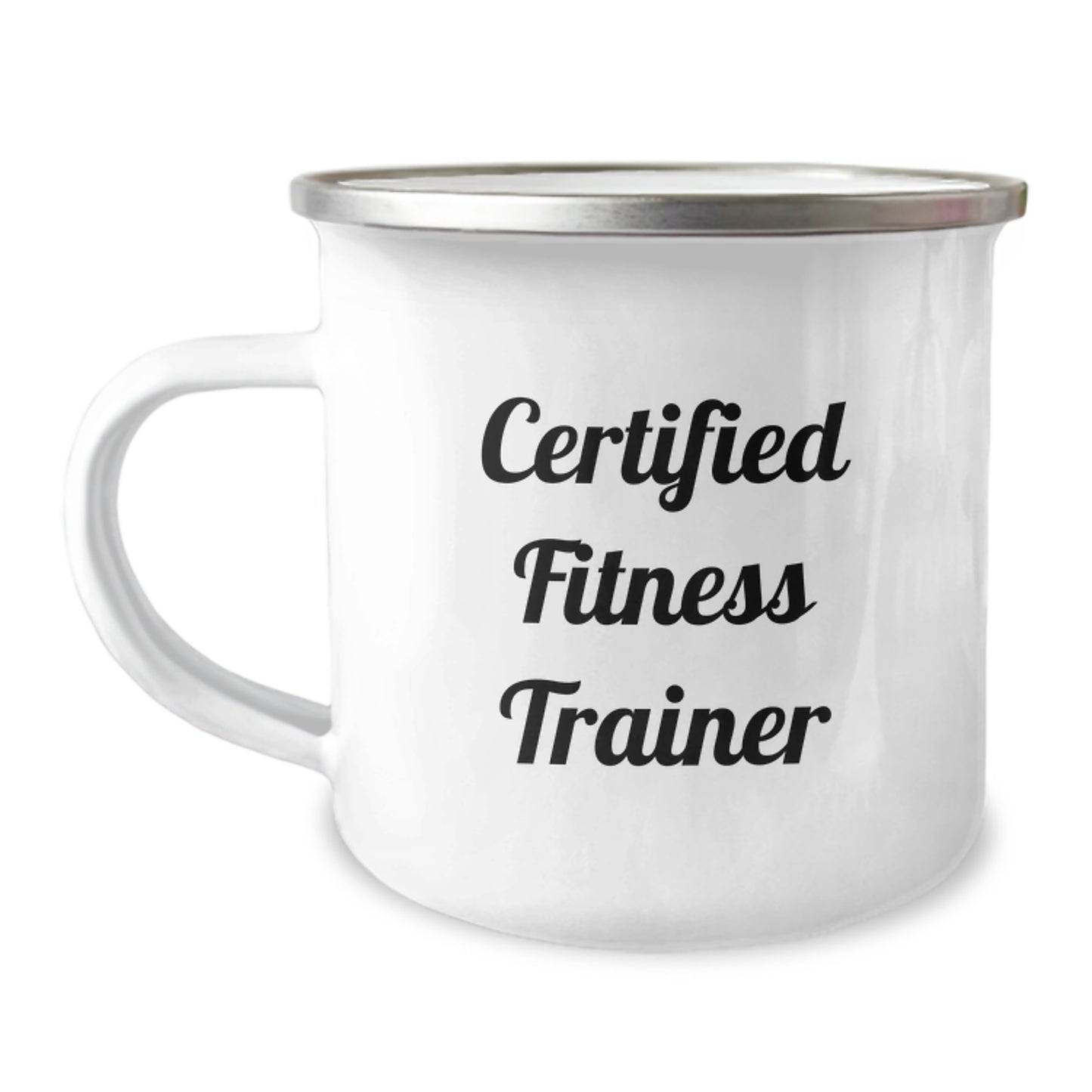 Fitness Trainer's Camping Adventure, Gifts from Friends, Funny Quote, 12 oz Stainless Steel Mug, Graduation Unique Gifts for Him, Her, or Fitness Enthusiast - Image 1