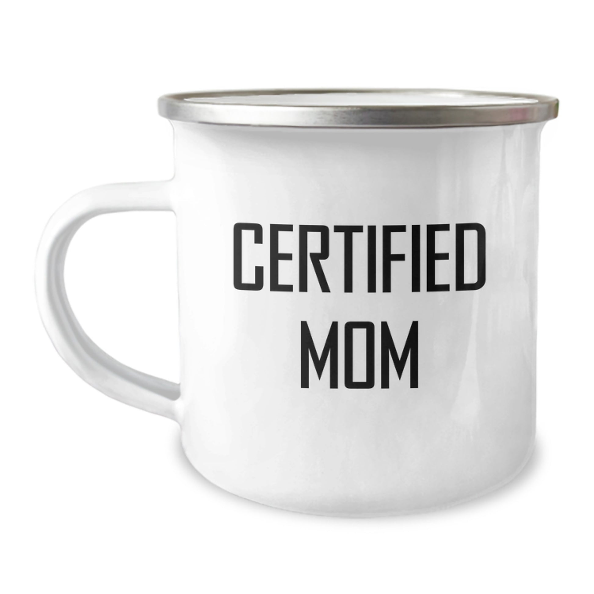Funny Mom Camping Mug Gifts from Friends for Mom's Birthday - 'Certified Mom' Quote, 12 oz Stainless Steel with Enamel Finish, Perfect for Outdoor Activities - Image 1