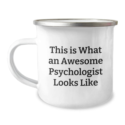 Funny Psychologist Gifts for Birthday, Camping Mug with Quote 'This Is What An Awesome Psychologist Looks Like' from Friends, Perfect for Men or Women - Image 1