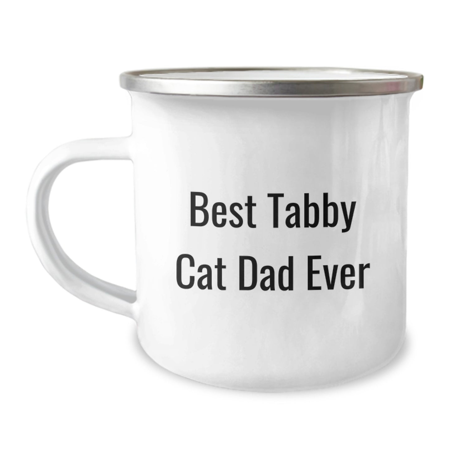Tabby Cat Dad Ever Funny Camping Mug, 12 oz Stainless Steel Enamel, Birthday Unique Gifts from Men to Tabby Cat Lovers, Gifts for Tabby Cat Enthusiasts - Image 1