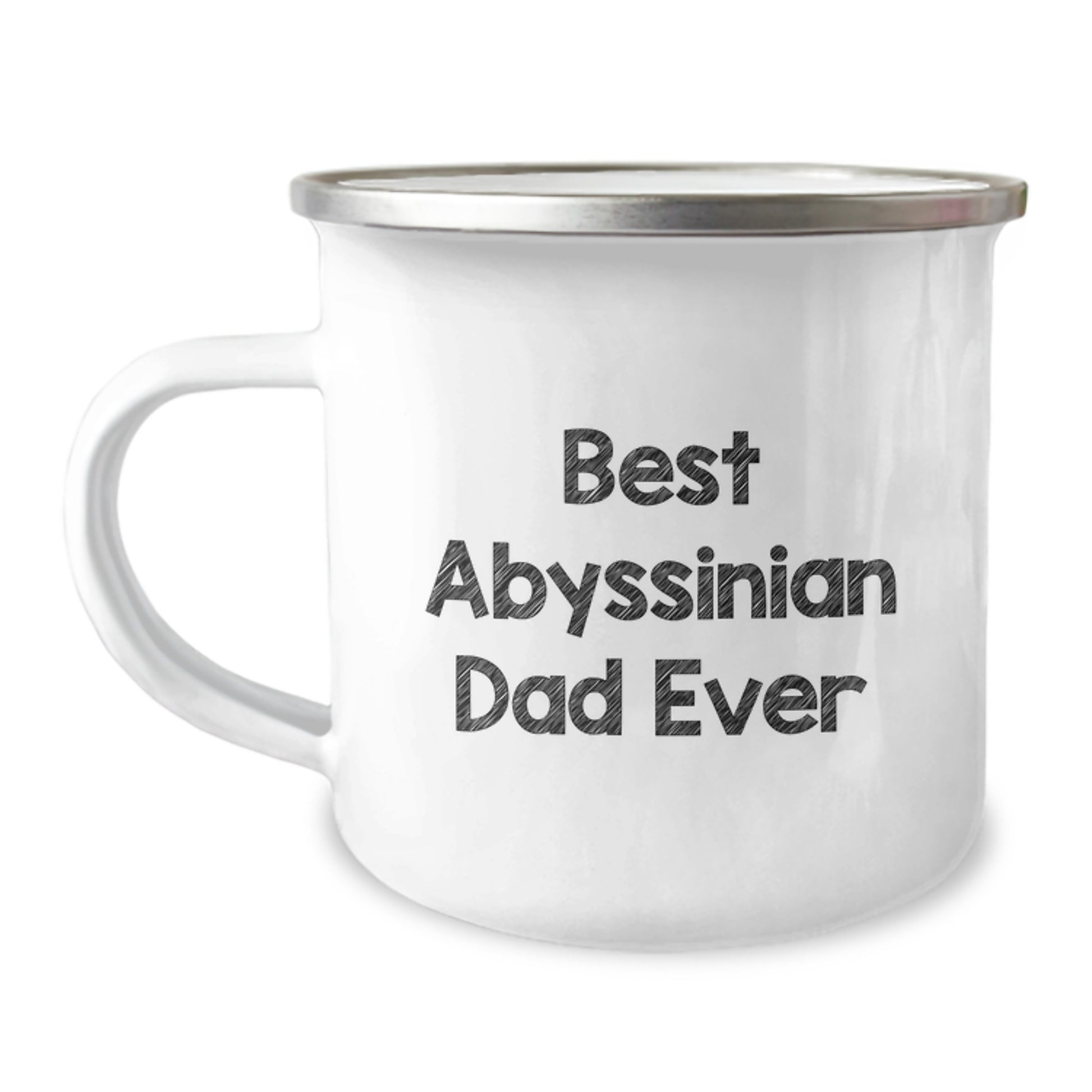 Abyssinian Cat Lover's Camping Mug, Funny Quote 'Best Abyssinian Dad Ever', 12 oz Stainless Steel with Enamel Finish, Gifts from Men to Abyssinian Cat Enthusiasts for Birthday - Image 1