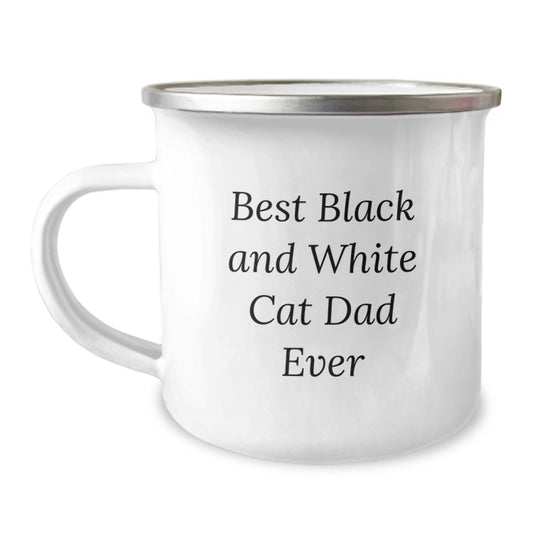 Funny Black and White Cat Dad Gifts from Men to Friends on Birthday Unique Gifts, Best Black And White Cat Dad Ever Quote Camping Mug - Image 1
