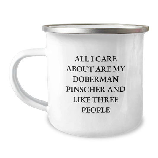 Doberman Pinscher Dog Lover's Funny Camping Mug Gifts from Friends and Family for Birthday - Image 1