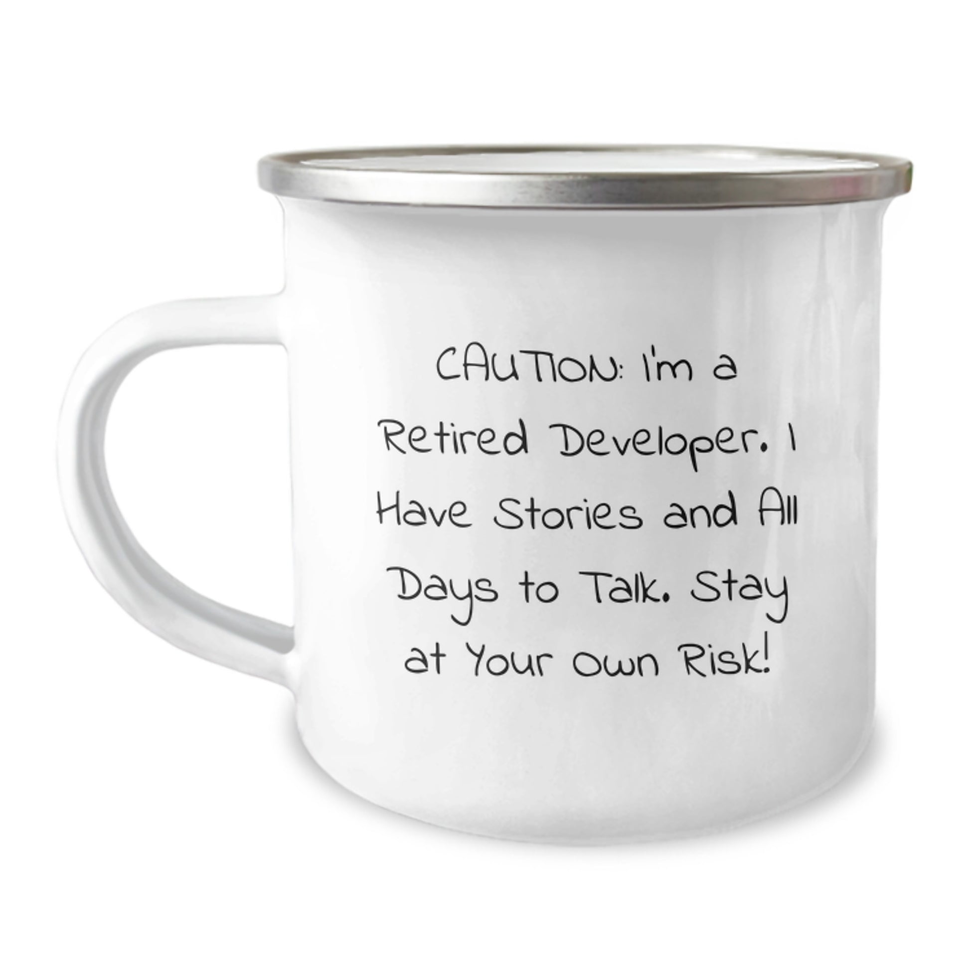 Developer's Unique Gifts: Funny 'Caution' Camping Mug for Graduation from Friends, Family, or Coworkers to Men, Women, and Fellow Developers - Image 1