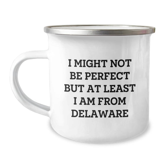 Delaware Proud Camping Mug, Funny Quote Gifts from Friends to Delaware Men, Unique Graduation Gifts for Delaware Women, I Might Not Be Perfect But At Least I Am From Delaware - Image 1