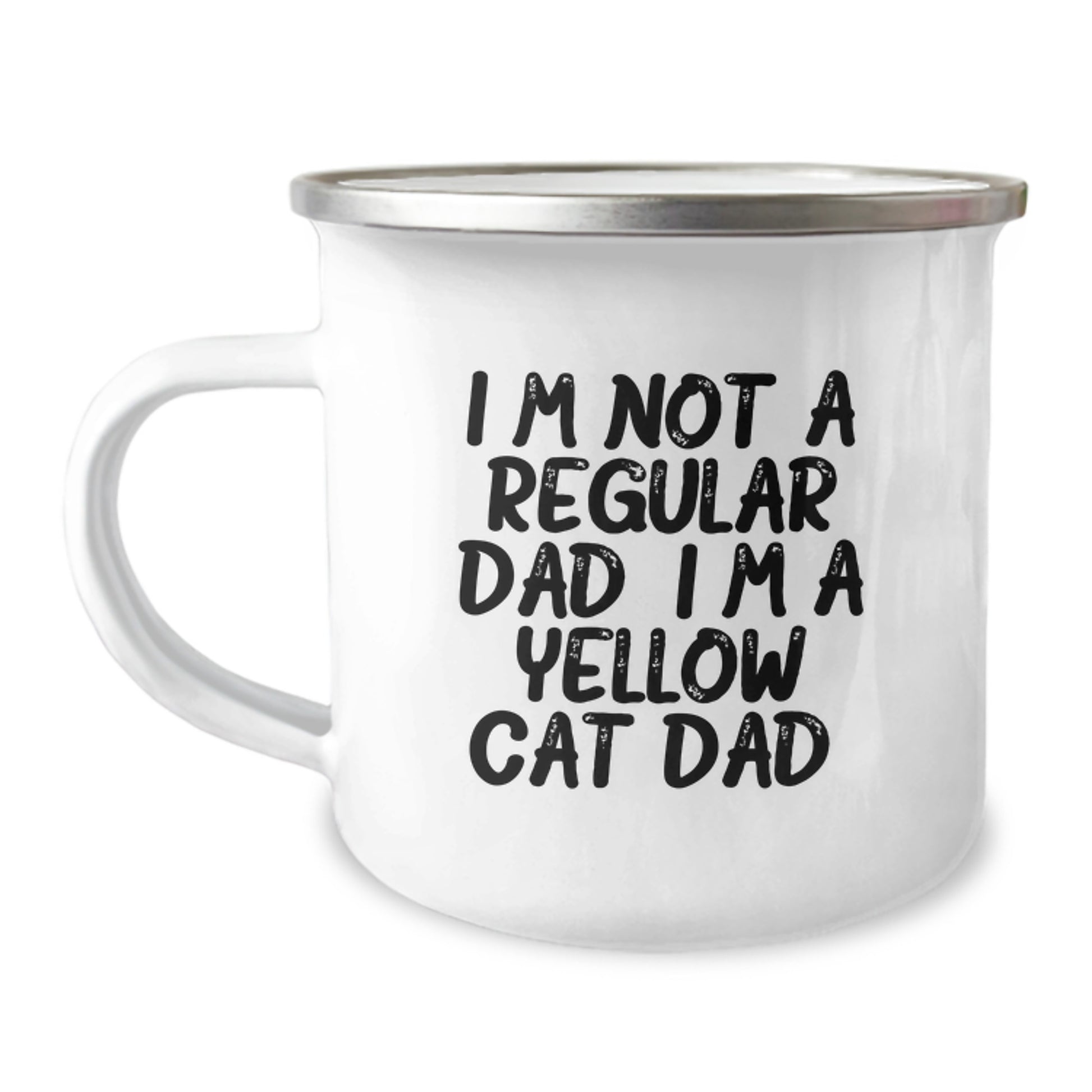 Yellow Cat Dad Funny Camping Mug, Gifts from Men to Yellow Cat Friends for Birthday, I'm Not A Regular Dad. I'm A Yellow Cat Dad., 12 oz Stainless Steel with Enamel Finish - Image 1
