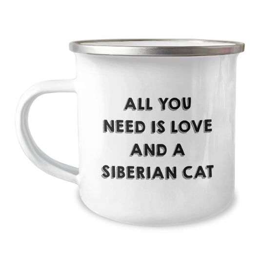 Siberian Cat Lovers Gifts for Men and Women, Camping Mug with Inspirational Quote 'All You Need Is Love And A Siberian Cat', Graduation Unique Gifts from Friends to Family - Image 1