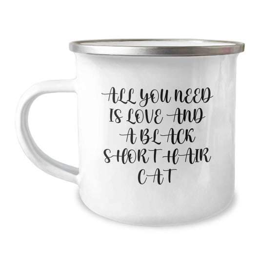 Funny Black Short Hair Cat Camping Mug Gifts from Friends and Family for Christmas Unique Presents - Image 1