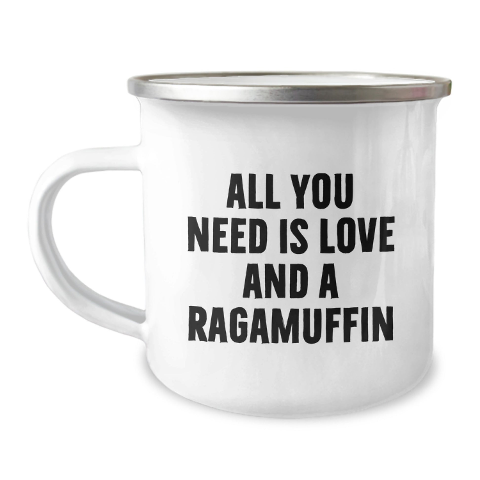 Ragamuffin Cat Lovers Gifts, Camping Mug for Graduation, 'All You Need Is Love And A Ragamuffin', Gifts from Friends, Gifts for Ragamuffin Cat Enthusiasts, Unique Graduation Gifts - Image 1