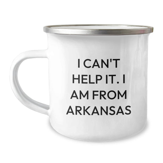 Funny Arkansas Gifts from Friends for Graduation - I Can't Help It. I Am From Arkansas - Camping Mug, 12 oz, Stainless Steel with Enamel Finish - Image 1