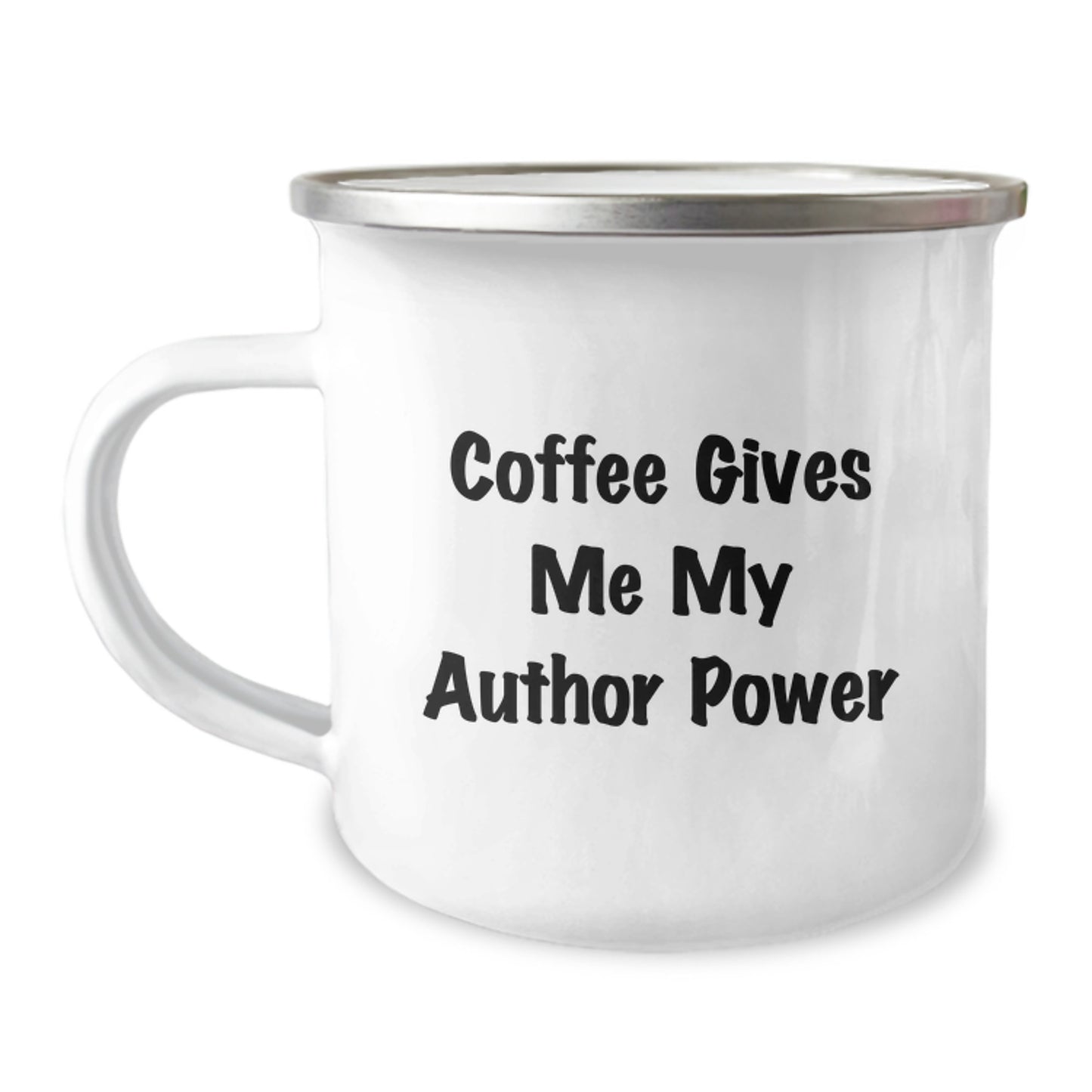 Funny Author Gifts from Friends for Birthday - Coffee Gives Me My Author Power Enamel Camping Mug - Image 1