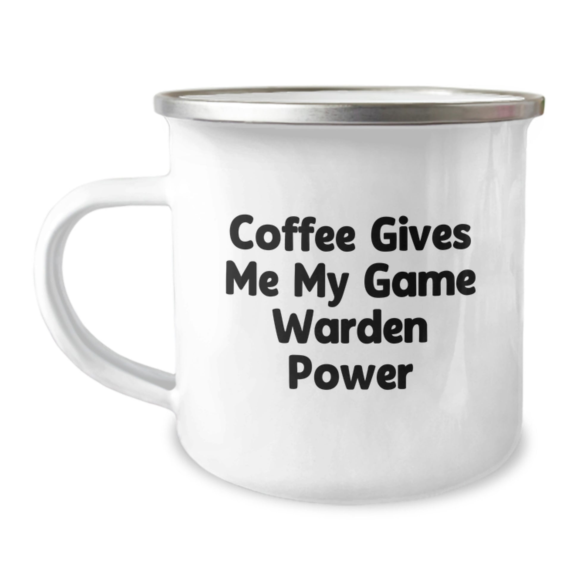 Funny Game Warden Gifts from Friends, 'Coffee Gives Me My Game Warden Power' Enthusiast Camping Mug, Birthday Unique Gifts for Him, 12 oz Stainless Steel with Enamel Finish - Image 1