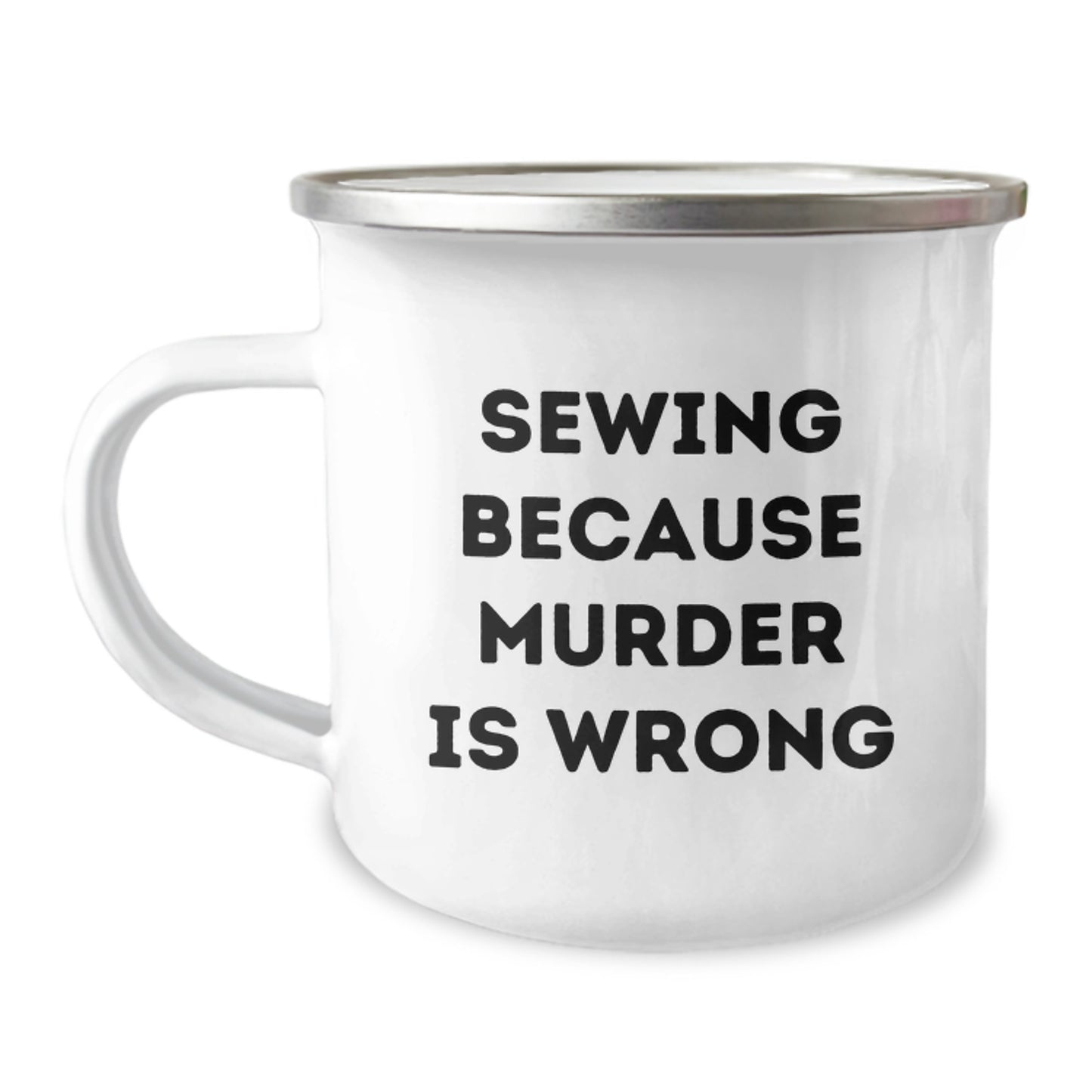 Sewing Gifts for Friends from Camping Mug with Funny Quote, 12 oz Capacity, Stainless Steel with Enamel Finish - Image 1
