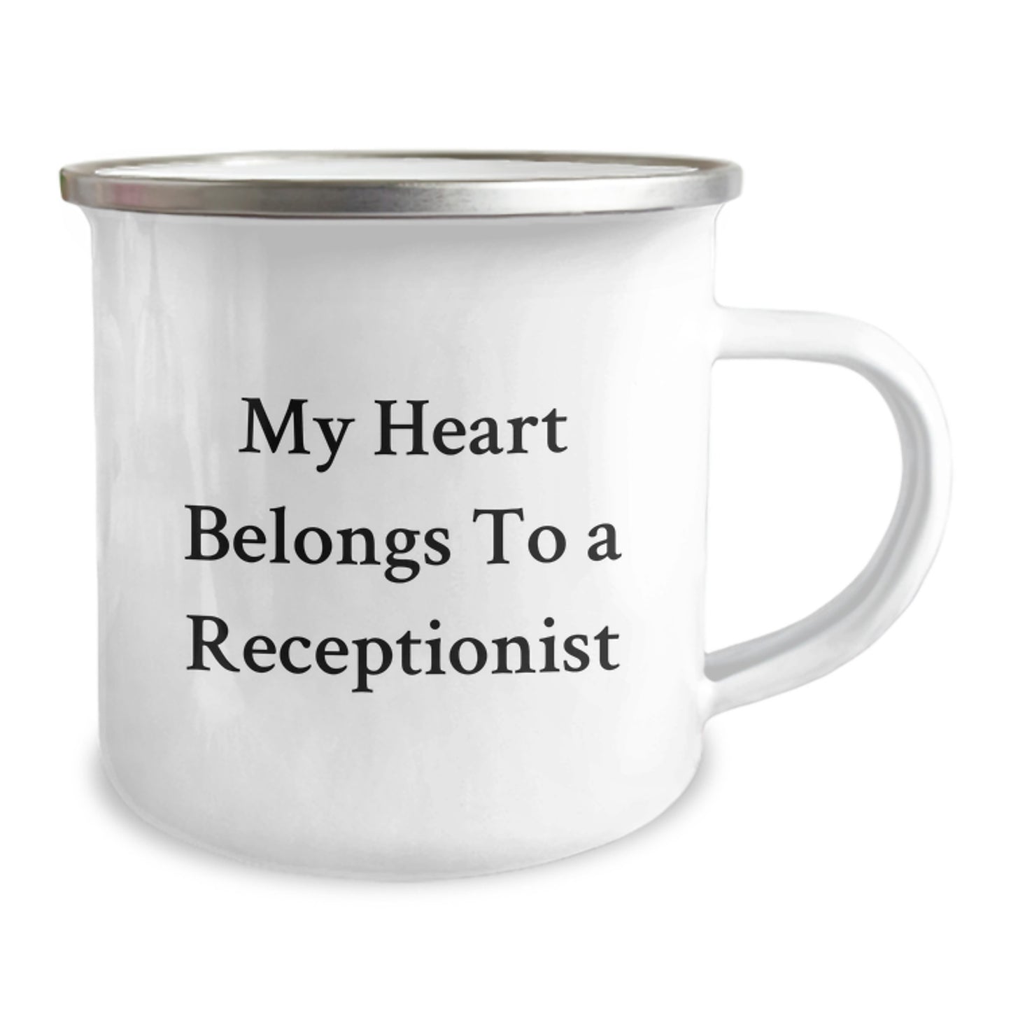 Funny Gifts from Coworkers - My Heart Belongs To A Receptionist Unique Christmas Receptionist Camping Mug - Image 2
