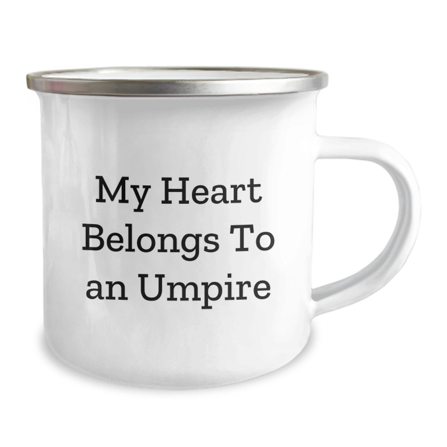 Funny Umpire Gifts from Men to Umpire Friends for Christmas Unique Mugs, My Heart Belongs To An Umpire Enamel Camping Mug - Image 2