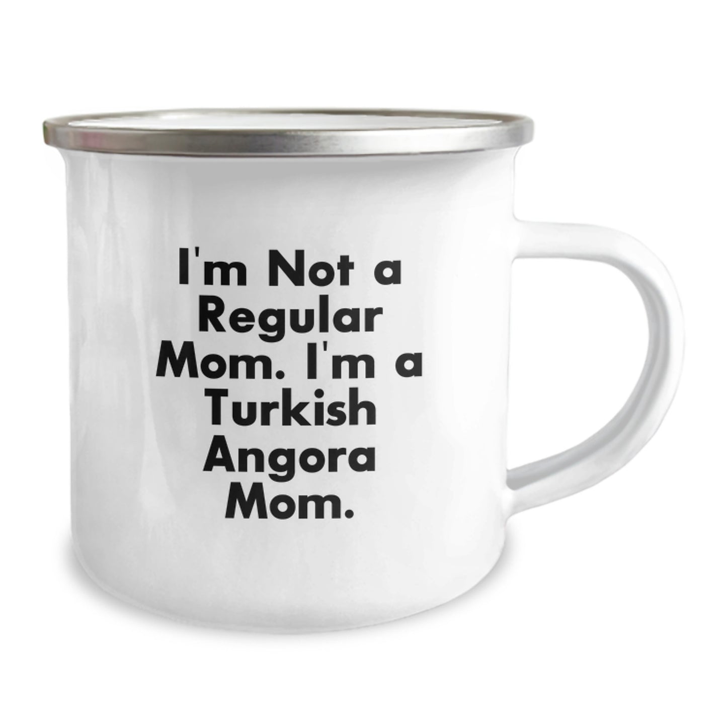 Turkish Angora Cat Mom Gifts for Women Friends Family - Funny Quote Camping Mug, 12 oz Stainless Steel Enamel Finish - Image 2