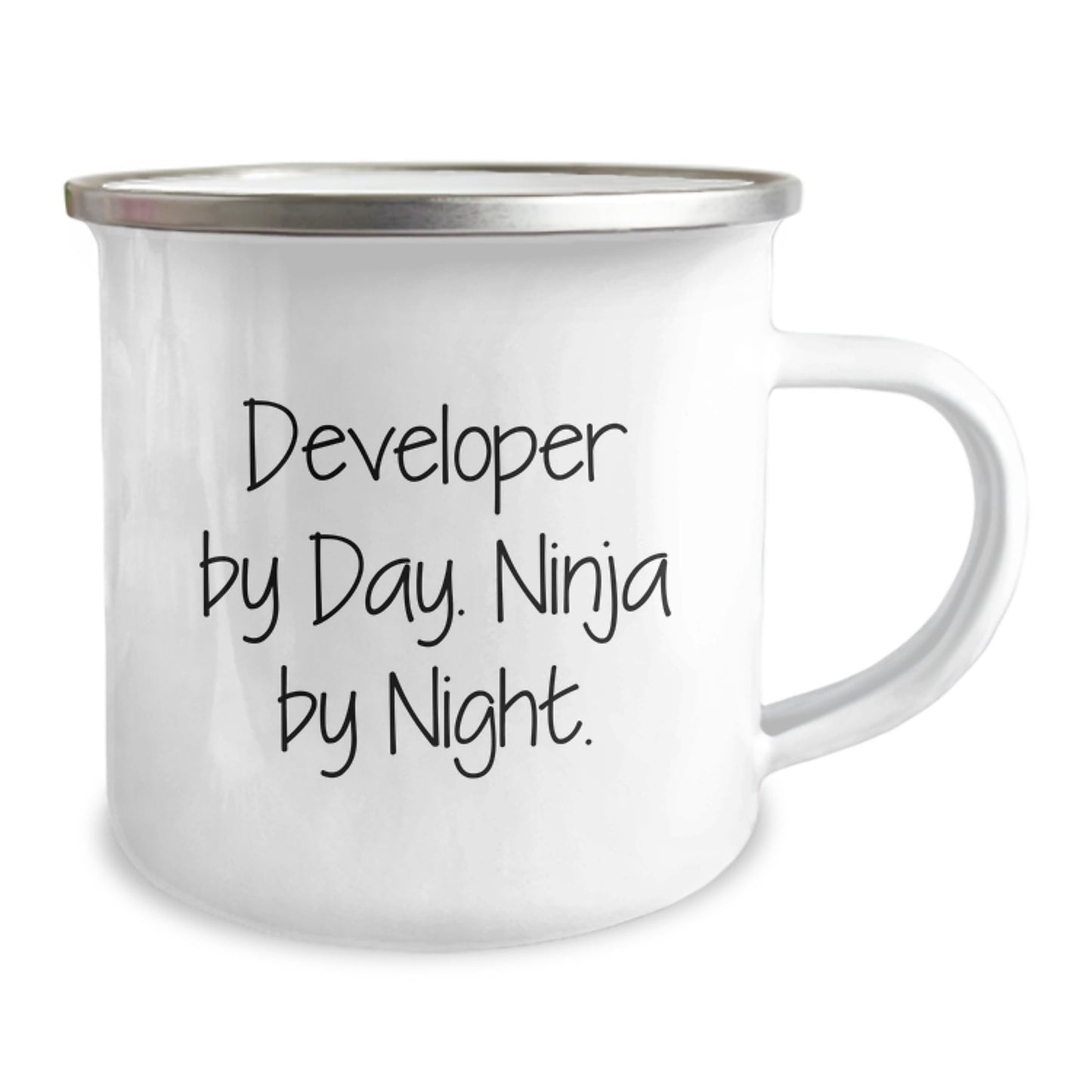 Funny Developer Gifts from Men - Developer By Day. Ninja By Night. Christmas Unique Mugs for Coffee or Tea, 12 oz Stainless Steel with Enamel Finish - Image 2