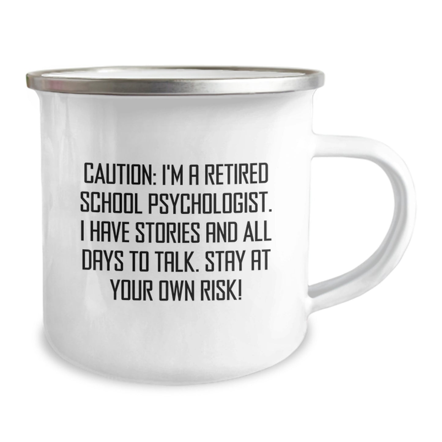 Funny School Psychologist Gifts for Men - 'Caution: I'm A Retired School Psychologist' Camping Mug for Christmas Unique Gifts from Friends to School Psychologists - Image 2