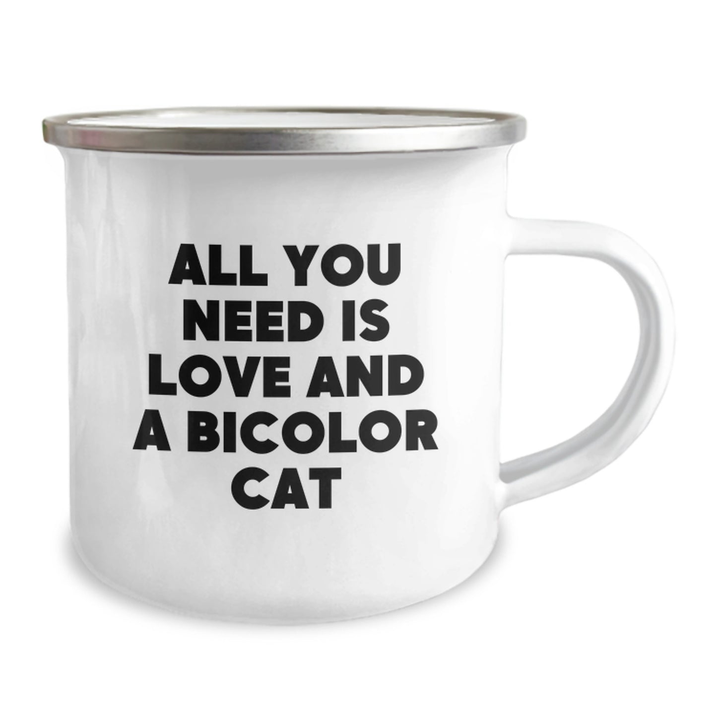 Funny Bicolor Cat Christmas Unique Gifts for Friends and Family, Camping Mug, Inspirational Quote, 'All You Need Is Love And A Bicolor Cat' - Image 2