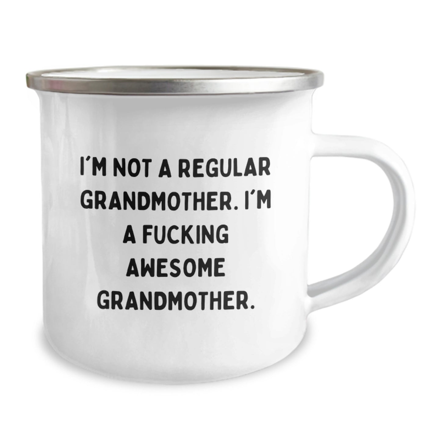Funny Grandmother Gifts for Graduation, 'I'm Not A Regular Grandmother' Camping Mug, Gifts from Men, 12 oz Stainless Steel Enamel Finish - Image 2