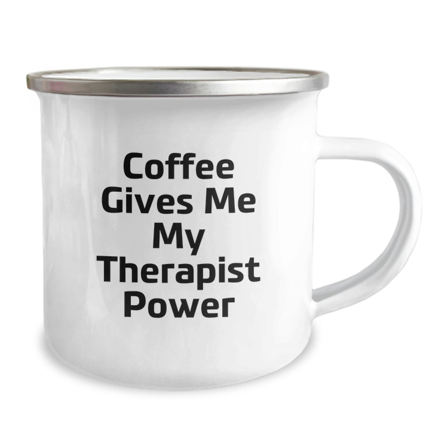 Funny Therapist Gifts from Friends, Unique Camping Mug for Therapist Graduation, 'Coffee Gives Me My Therapist Power' - 12 oz Stainless Steel with Enamel Finish - Image 2