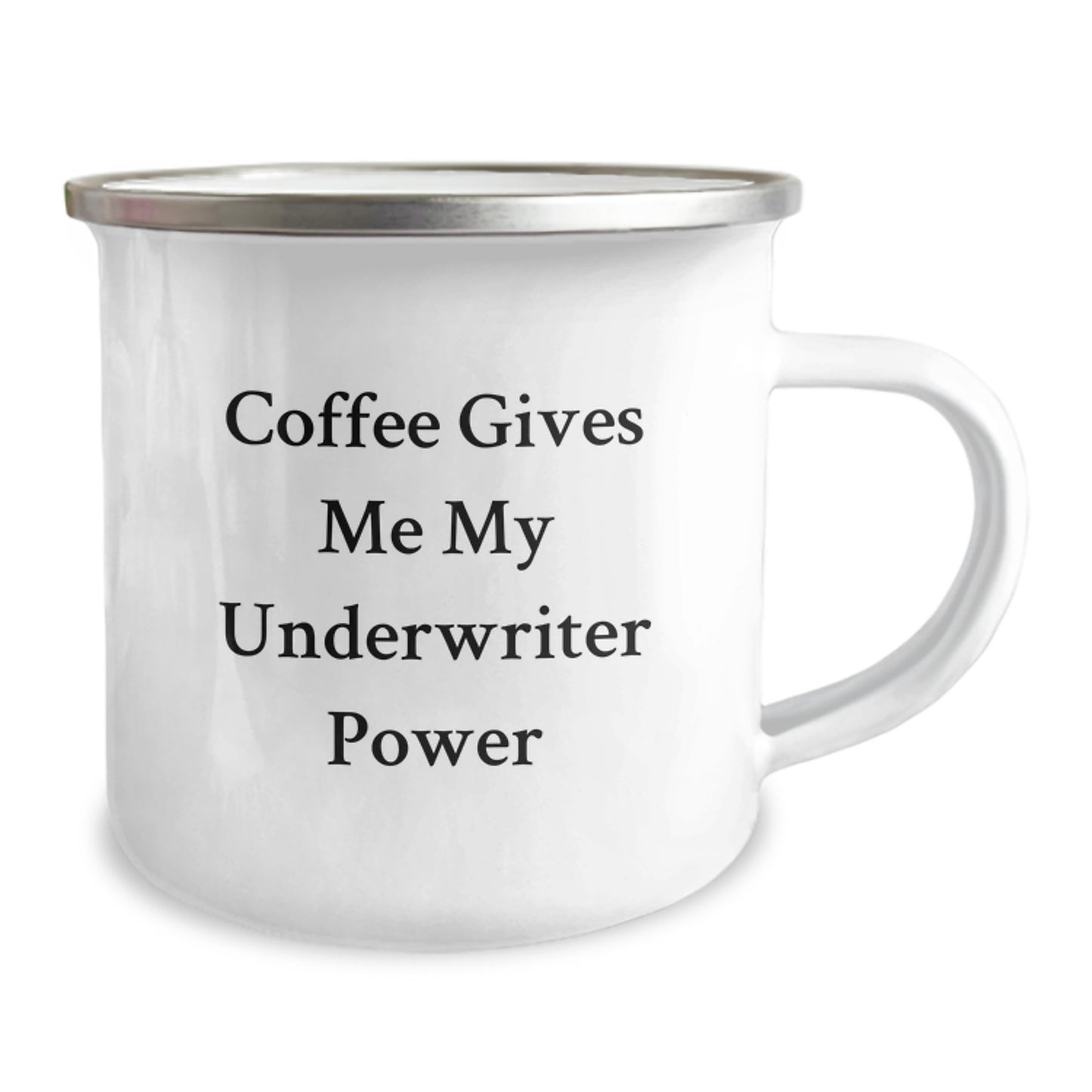 Underwriter Gifts from Friends - Funny Camping Mug for Graduation - 'Coffee Gives Me My Underwriter Power' Quote - Image 2