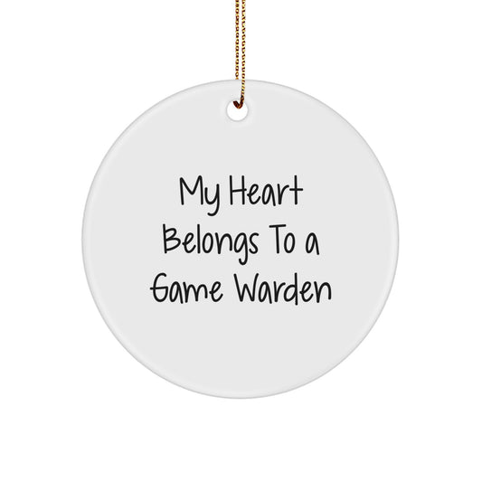 Funny Game Warden Gifts from Friends, 'My Heart Belongs To A Game Warden' Circle Ornament for Christmas - Image 1
