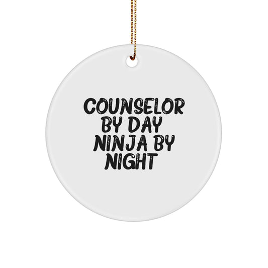 Counselor By Day, Ninja By Night., Funny Counselor Gifts from Friends for Christmas Circle Ornament - Image 1