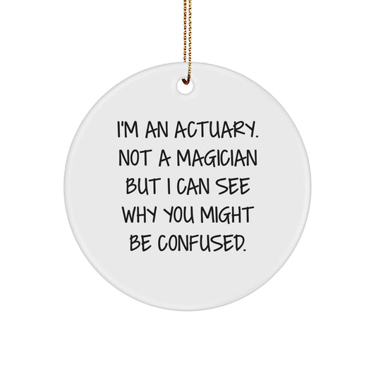 Actuary Gifts from Friends - 'I'm An Actuary. Not A Magician' Circle Ornament, Funny Quotes for Actuary Men, Unique Christmas Unique Gifts for Actuary - Image 1
