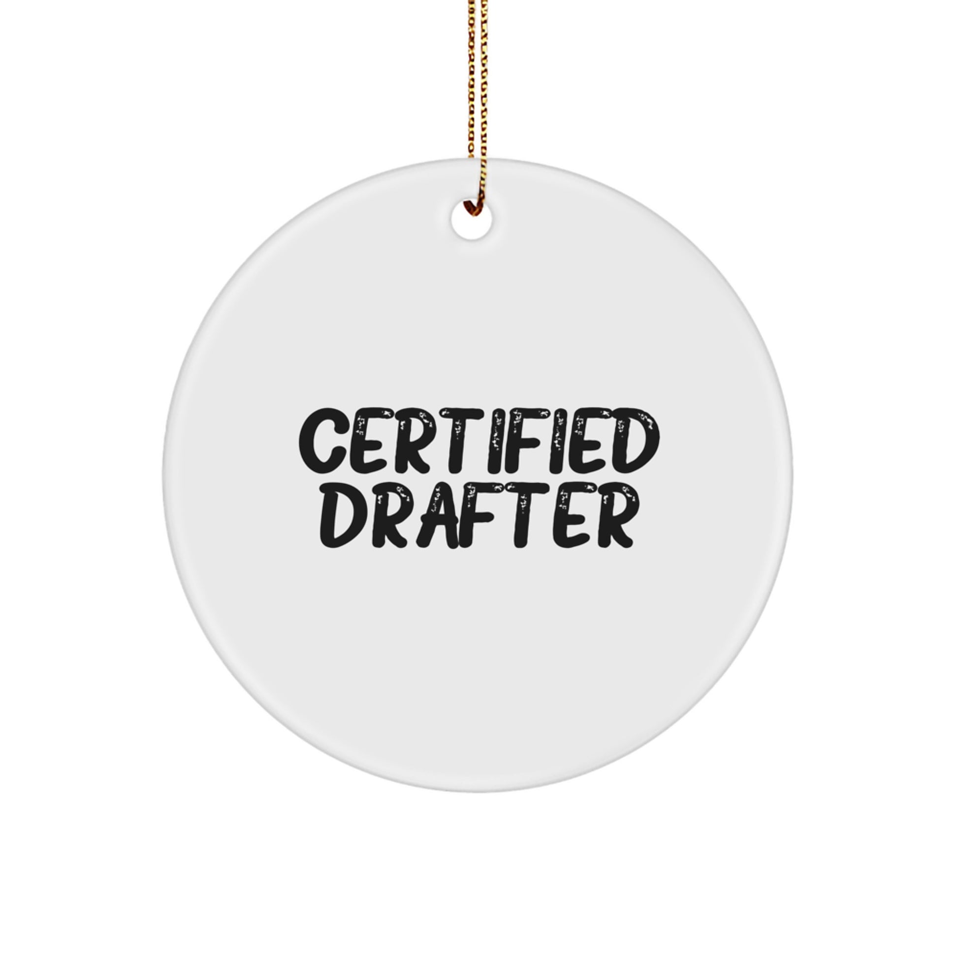 Funny Certified Drafter Gifts from Friends, Circle Ornament for Christmas - 'Always Drawn to Adventure', 2.75'' Tall, 0.5 oz, MDF, Sublimation, Gold Cord - Image 1