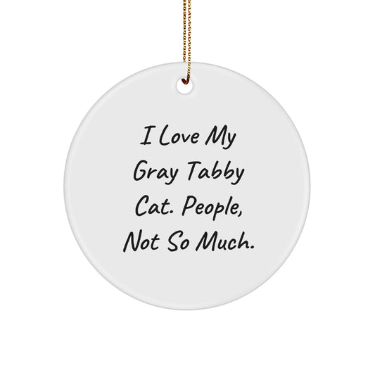 Gray Tabby Cat Circle Ornament, Funny Gifts for Men, Women, Friends, Coworkers, Family - I Love My Gray Tabby Cat, People, Not So Much., Christmas Unique Gifts from Friends - Image 1