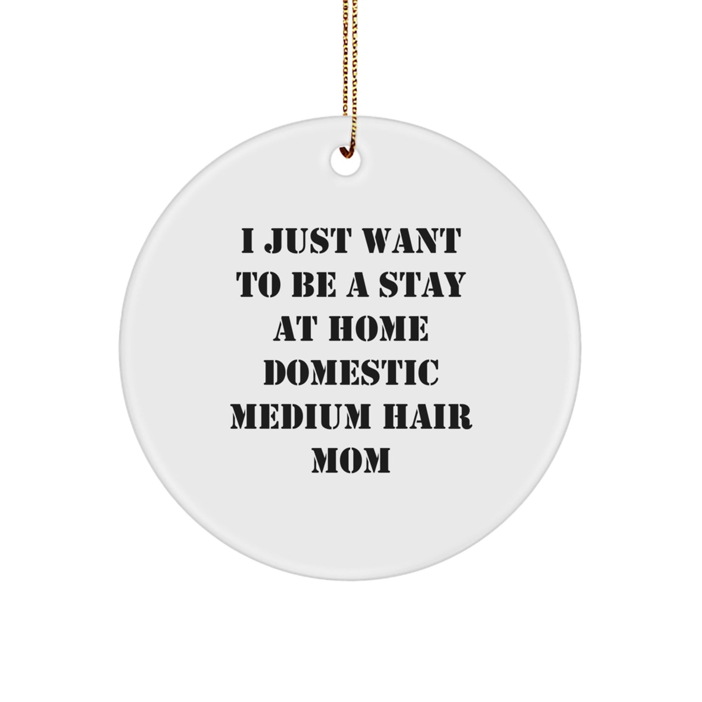 Domestic Medium Hair Cat Mom Gifts from Friends, 'I Just Want To Be' Circle Ornament, Christmas Unique Designs for Home Decor - Image 1