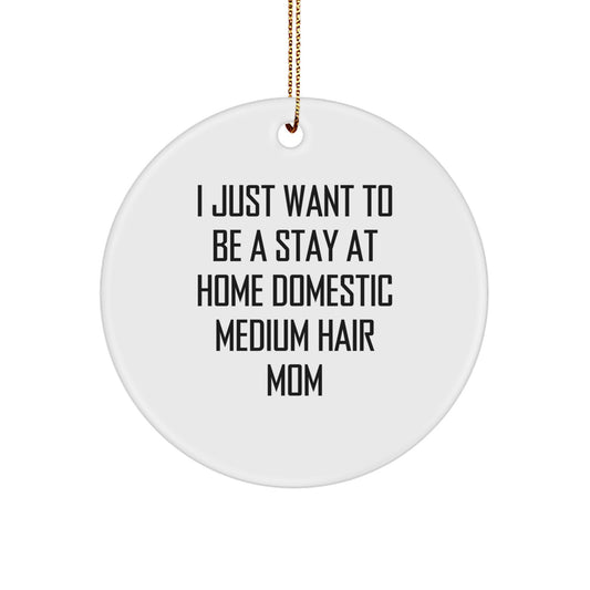 Funny Domestic Medium Hair Mom Circle Ornament Gifts from Friends for Christmas, 'I Just Want To Be A Stay At Home Domestic Medium Hair Mom' Quote - Image 1