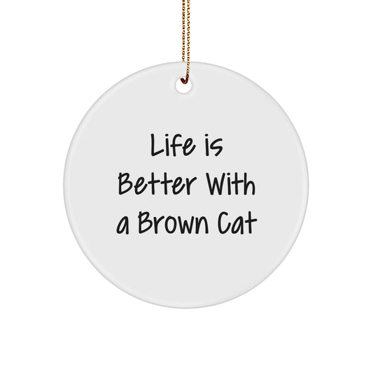 Funny Brown Cat Circle Ornament Gifts from Family for Christmas - Image 1