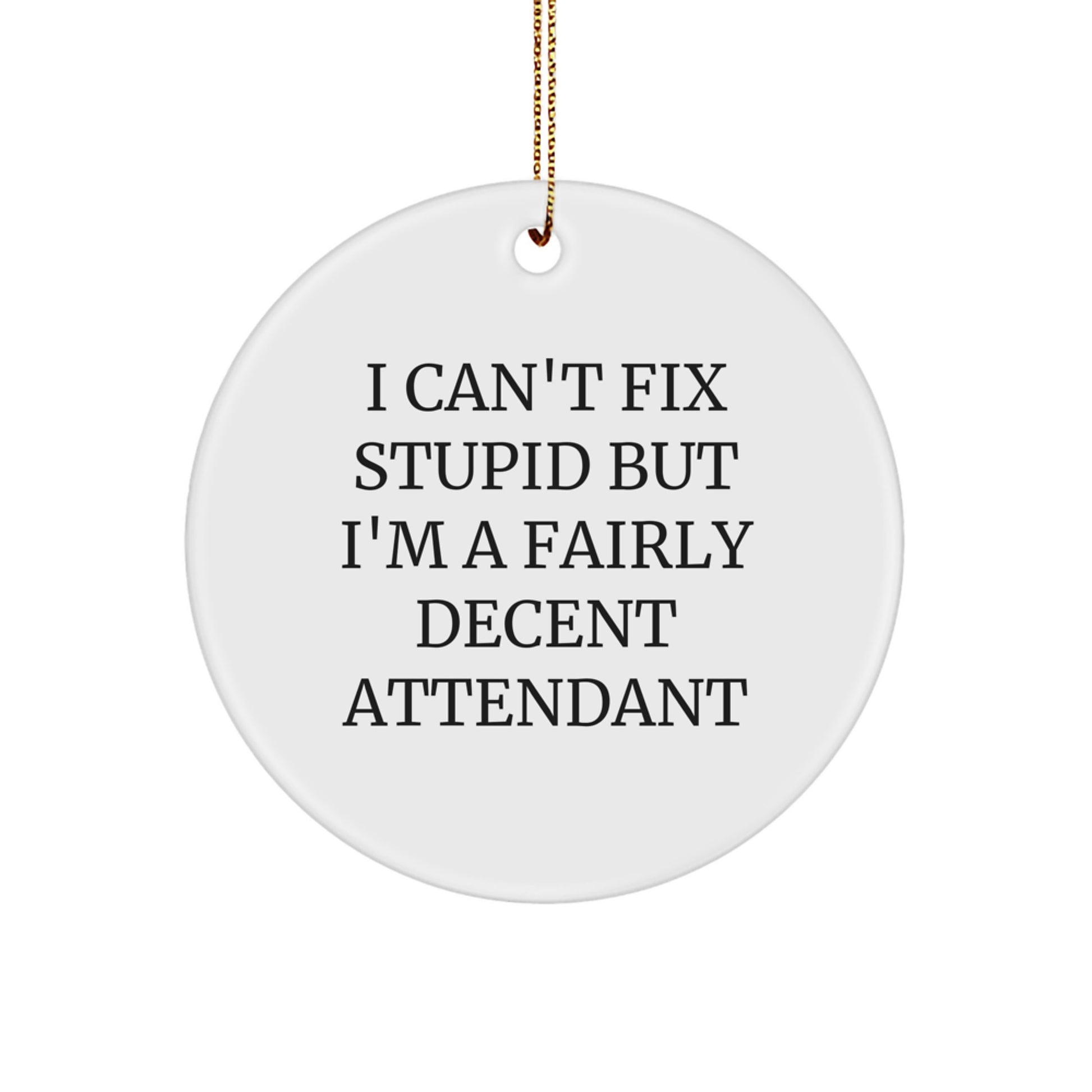 Funny Attendant Gifts - I Can't Fix Stupid But I'm A Fairly Decent Attendant Circle Ornament, White, Christmas - Image 1