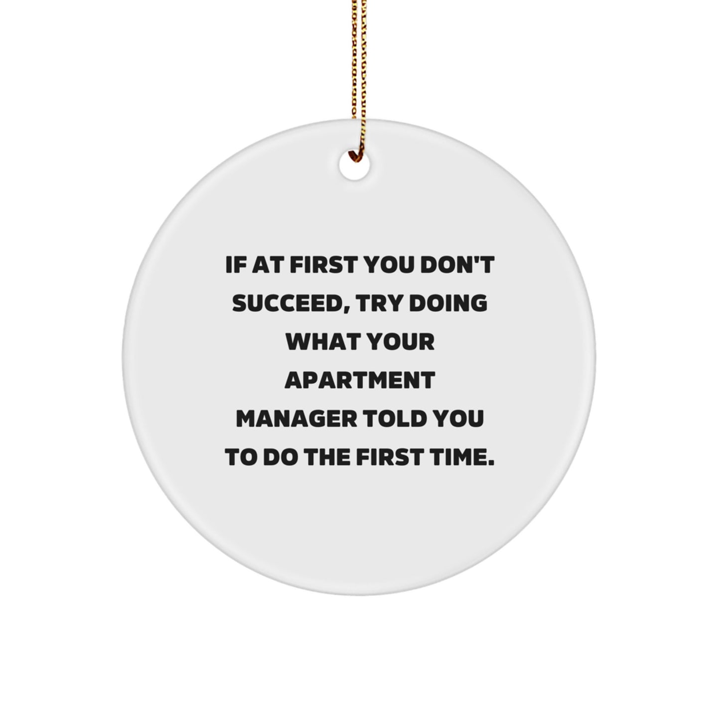 Funny Apartment Manager Gifts, Christmas Unique Ornaments, Circle Shaped Decorations from 'If At First You Don't Succeed, Try Doing What Your Apartment Manager Told You To Do The First Time.' - Image 1