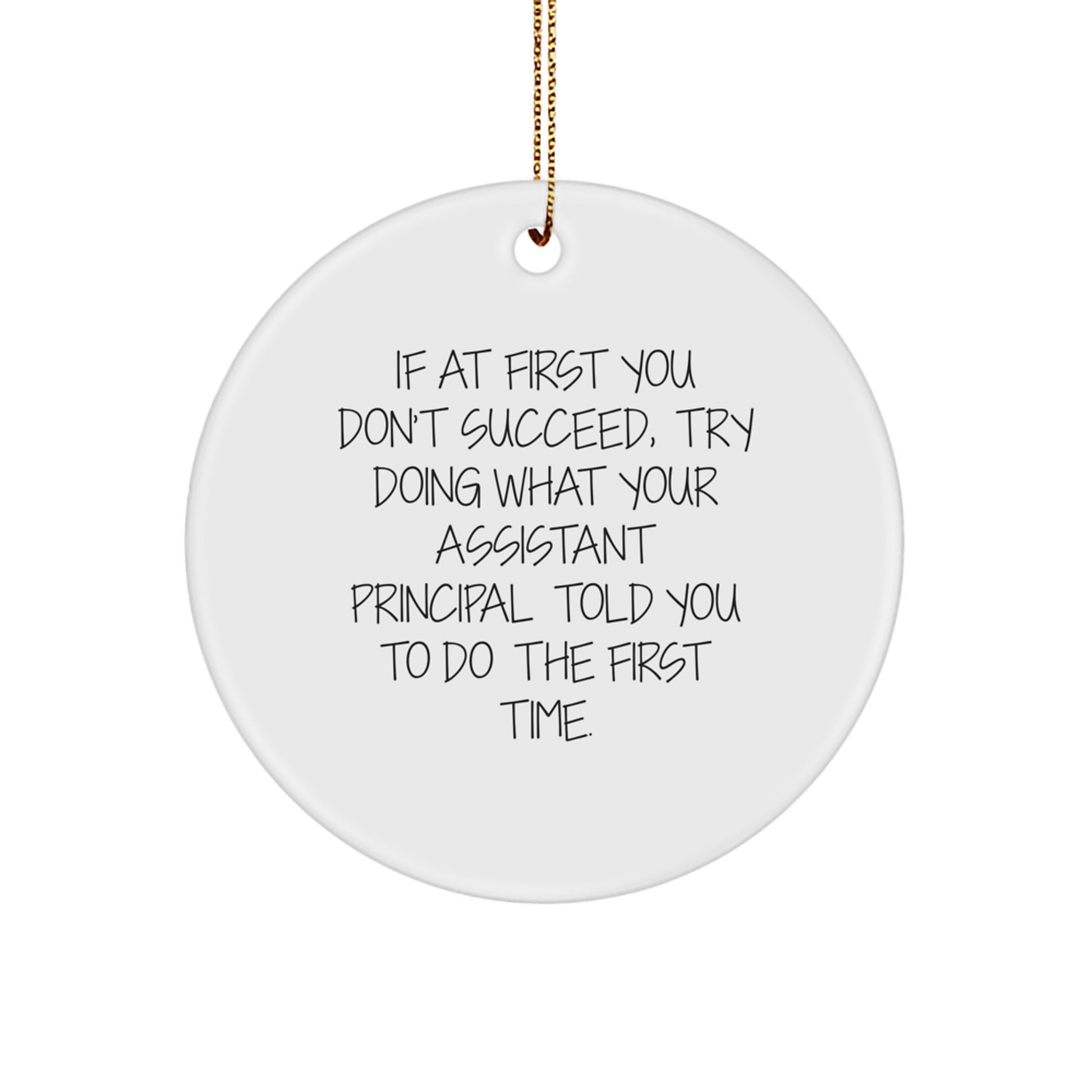 Assistant Principal Christmas Ornament, Funny Gift for Him from Friends, Circle Shaped Decor with Inspirational Quote - Image 1