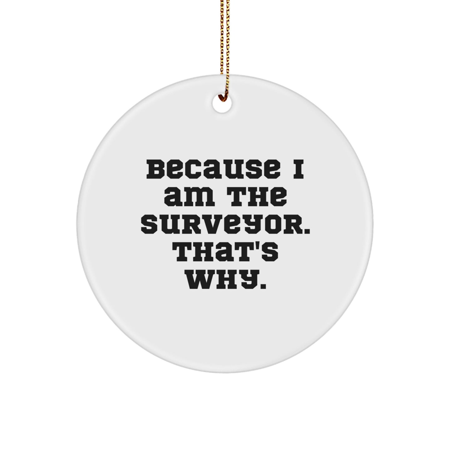 Funny Surveyor Gifts from Family to Friends - Because I Am The Surveyor. That's Why. Christmas Circle Ornament - Image 1