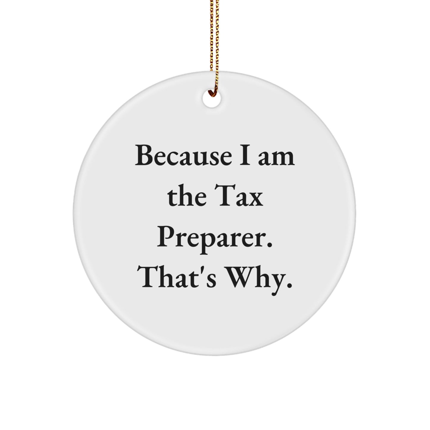 Tax Preparer Gifts from Friends, Cute Circle Ornament for Christmas Unique Gifts, Funny Quote Because I Am The Tax Preparer - Image 1
