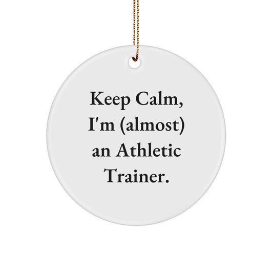 Funny Athletic Trainer Gifts for Men, Women, Friends & Family - 'Keep Calm, I'm (almost) An Athletic Trainer' Circle Ornament, Christmas Unique Gifts from Men, Women, Friends, Coworkers - Image 1