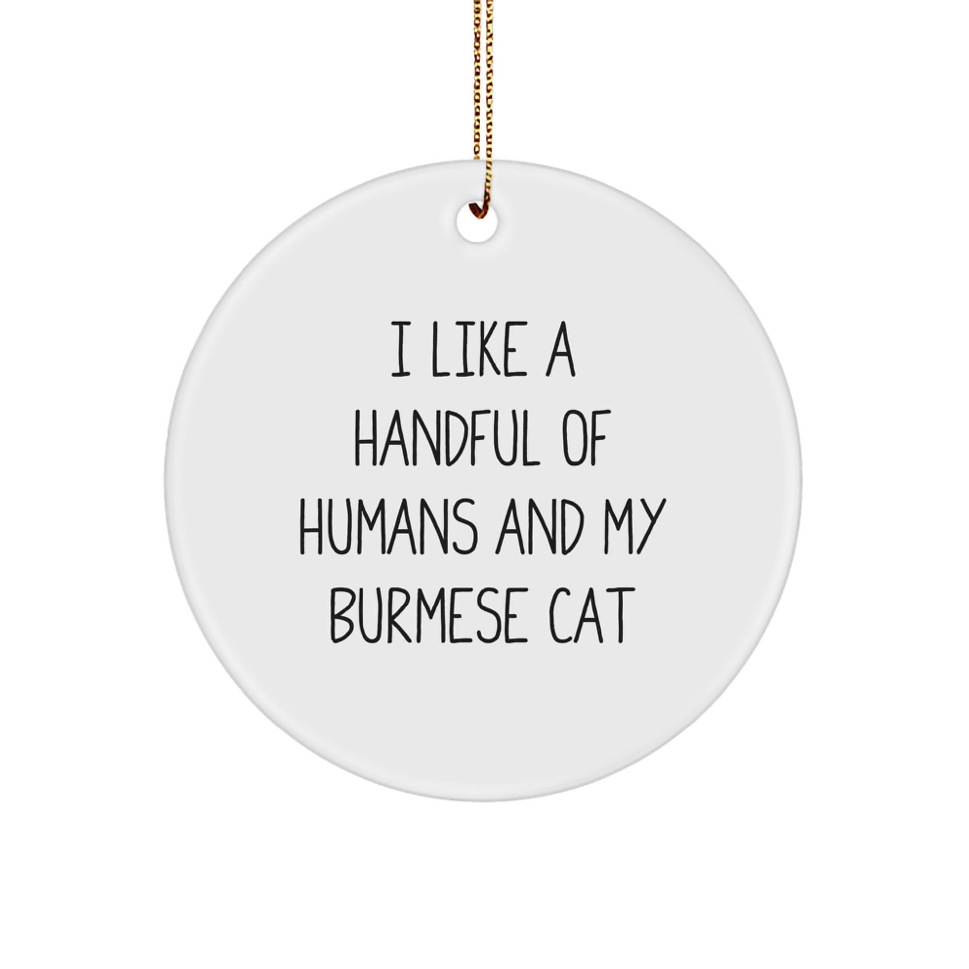 Burmese Cat Lovers Gifts from Family for Christmas Unique Circle Ornament, Funny Quote 'I Like A Handful Of Humans And My' Burmese Cat Decorations - Image 1
