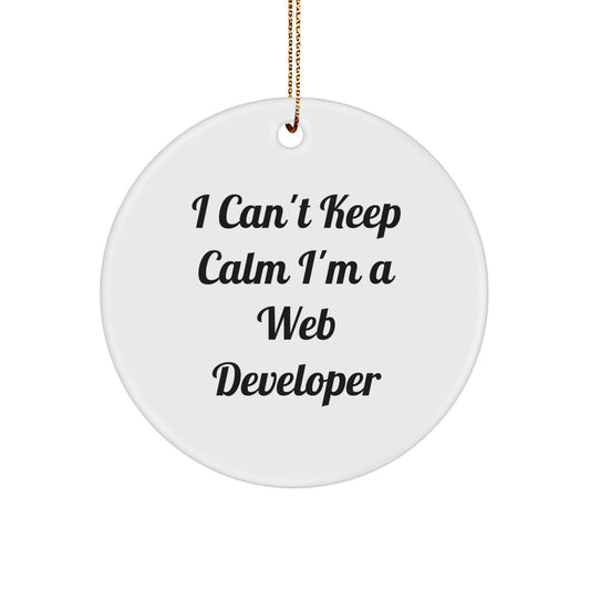 Funny Web Developer Gifts - I Can't Keep Calm I'm A Web Developer Circle Ornament, White, 2.75" x 0.5 oz, Durable MDF with High-Gloss Finish, Perfect for Christmas - Image 1